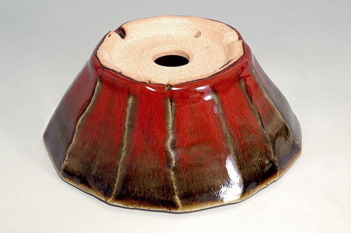辰砂釉丸盆栽鉢(Flambe glaze bonsai pot)0133-2・Syoko Kunii bonsai pot of Best Selection|國井正子盆栽鉢作家のベストセレクション