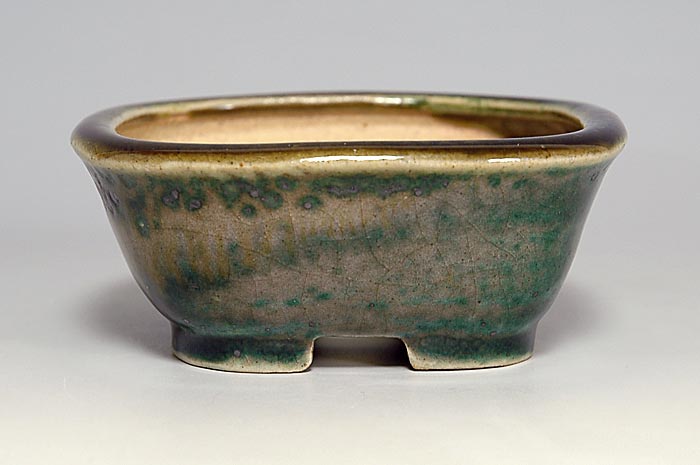 織部釉正方盆栽鉢(Oribe glaze bonsai pot)0134-2・Syoko Kunii bonsai pot of Best Selection|國井正子盆栽鉢作家のベストセレクション