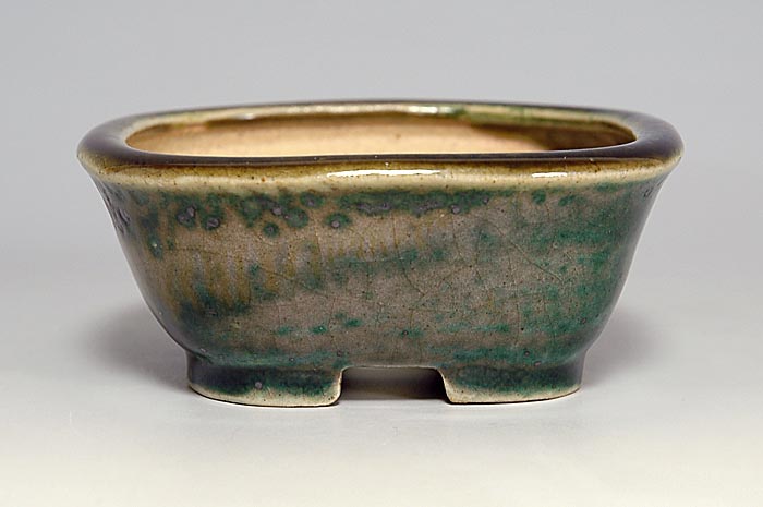 織部釉正方盆栽鉢（Oribe glaze bonsai pot）0134-2・Syoko Kunii bonsai pot of Best Selection｜國井正子盆栽鉢作家のベストセレクション