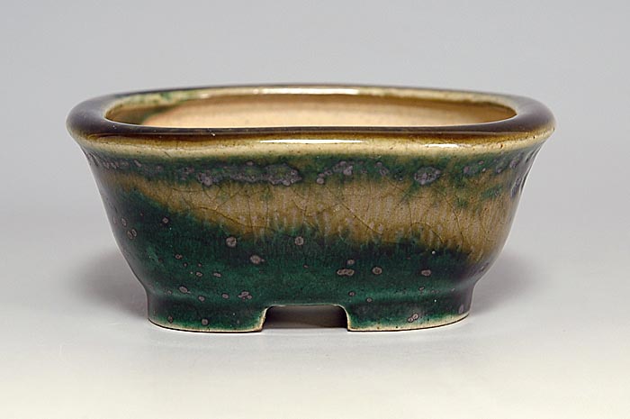 織部釉正方盆栽鉢（Oribe glaze bonsai pot）0134-3・Syoko Kunii bonsai pot of Best Selection｜國井正子盆栽鉢作家のベストセレクション