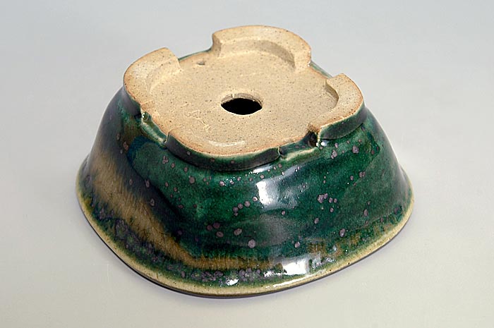 織部釉正方盆栽鉢(Oribe glaze bonsai pot)0134-4・Syoko Kunii bonsai pot of Best Selection|國井正子盆栽鉢作家のベストセレクション