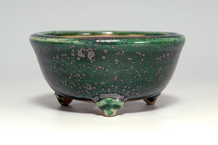 織部釉丸盆栽鉢（Oribe glaze bonsai pot）0136-1・Syoko Kunii bonsai pot of Best Selection｜國井正子盆栽鉢作家のベストセレクション