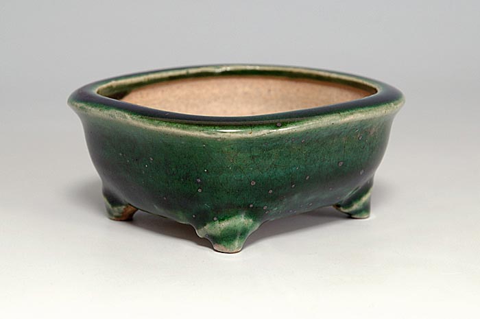 織部釉長方盆栽鉢（Oribe glaze bonsai pot）0137-2・Syoko Kunii bonsai pot of Best Selection｜國井正子盆栽鉢作家のベストセレクション