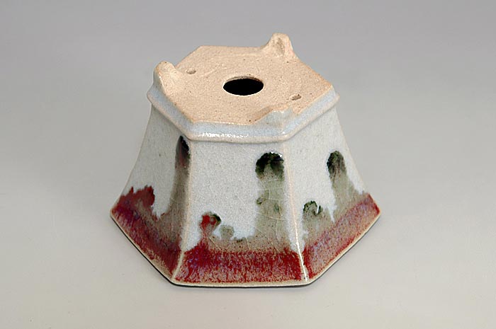 月白釉六角盆栽鉢(Mon white glaze bonsai pot)0138-2・Syoko Kunii bonsai pot of Best Selection|國井正子盆栽鉢作家のベストセレクション