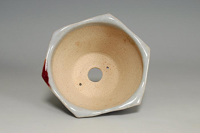 月白釉六角盆栽鉢(Mon white glaze bonsai pot)0139-2・Syoko Kunii bonsai pot of Best Selection|國井正子盆栽鉢作家のベストセレクション