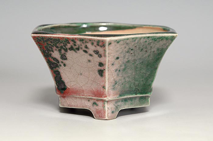 織部釉六角盆栽鉢（Oribe glaze bonsai pot）0141-1・Syoko Kunii bonsai pot of Best Selection｜國井正子盆栽鉢作家のベストセレクション