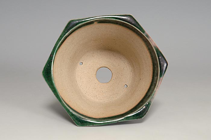 織部釉六角盆栽鉢(Oribe glaze bonsai pot)0141-2・Syoko Kunii bonsai pot of Best Selection|國井正子盆栽鉢作家のベストセレクション
