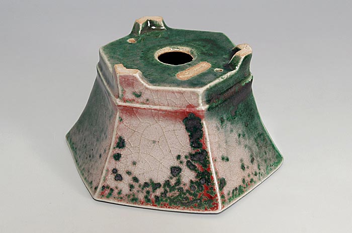 織部釉六角盆栽鉢(Oribe glaze bonsai pot)0141-3・Syoko Kunii bonsai pot of Best Selection|國井正子盆栽鉢作家のベストセレクション