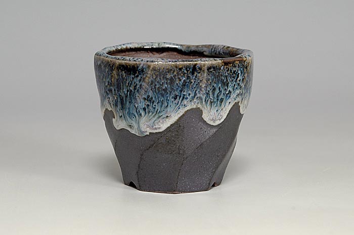 白流紋釉丸盆栽鉢（Glaze white rhyolite bonsai pot）0143
