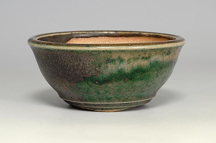 織部釉丸盆栽鉢（Oribe glaze bonsai pot）0144-1・Syoko Kunii bonsai pot of Best Selection｜國井正子盆栽鉢作家のベストセレクション