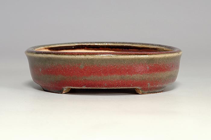 辰砂釉楕円盆栽鉢（Flambe glaze bonsai pot）0149-1・Syoko Kunii bonsai pot of Best Selection｜國井正子盆栽鉢作家のベストセレクション