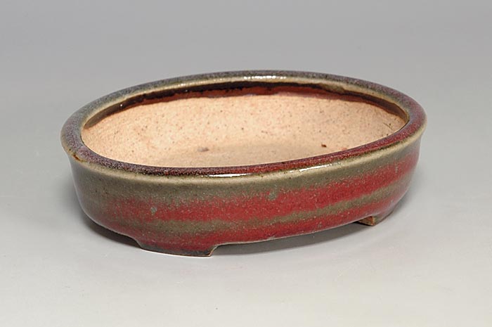 辰砂釉楕円盆栽鉢（Flambe glaze bonsai pot）0149-2・Syoko Kunii bonsai pot of Best Selection｜國井正子盆栽鉢作家のベストセレクション