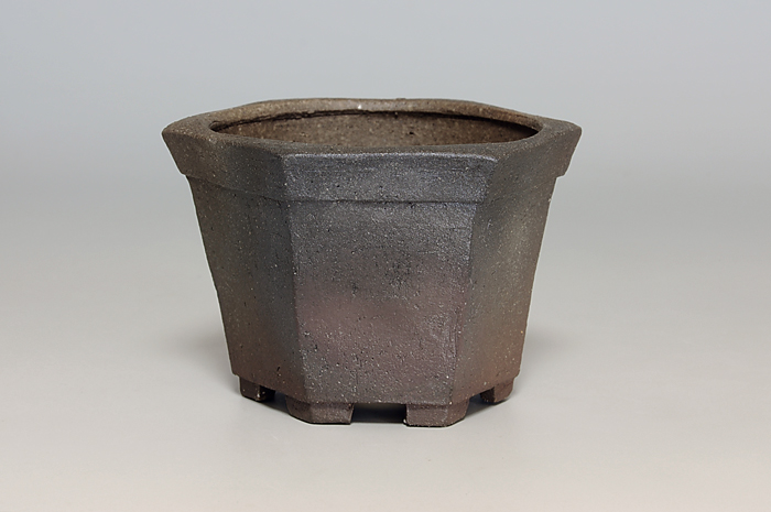 焼締六角盆栽鉢（Unglazed bonsai pot）0155-1・Syoko Kunii bonsai pot of Best Selection｜國井正子盆栽鉢作家のベストセレクション