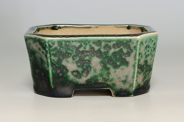 織部釉長方盆栽鉢（Oribe glaze bonsai pot）0156-1・Syoko Kunii bonsai pot of Best Selection｜國井正子盆栽鉢作家のベストセレクション