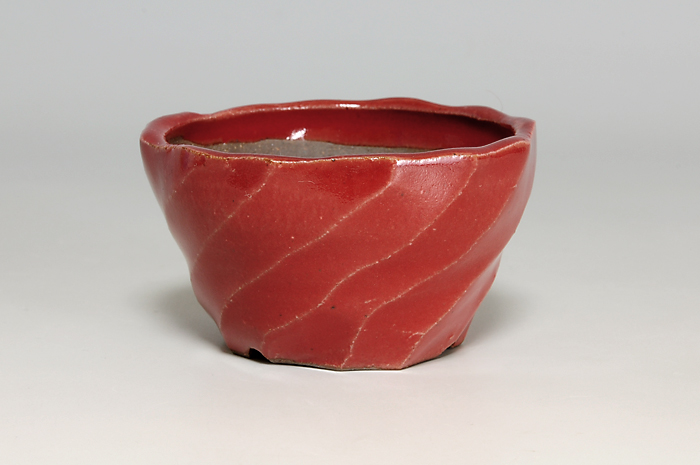 國井正子盆栽鉢作家のベストセレクション｜赤釉丸盆栽鉢（Red glaze bonsai pot）0162・Syoko Kunii bonsai pot of Best Selection