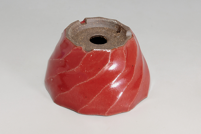 國井正子盆栽鉢作家のベストセレクション｜赤釉丸盆栽鉢（Red glaze bonsai pot）0162-2・Syoko Kunii bonsai pot of Best Selection
