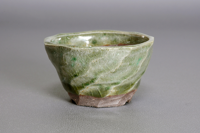 國井正子盆栽鉢作家のベストセレクション｜緑いらぼ釉丸盆栽鉢（Ｇreen Irabo glaze bonsai pot）0174・Syoko Kunii bonsai pot of Best Selection