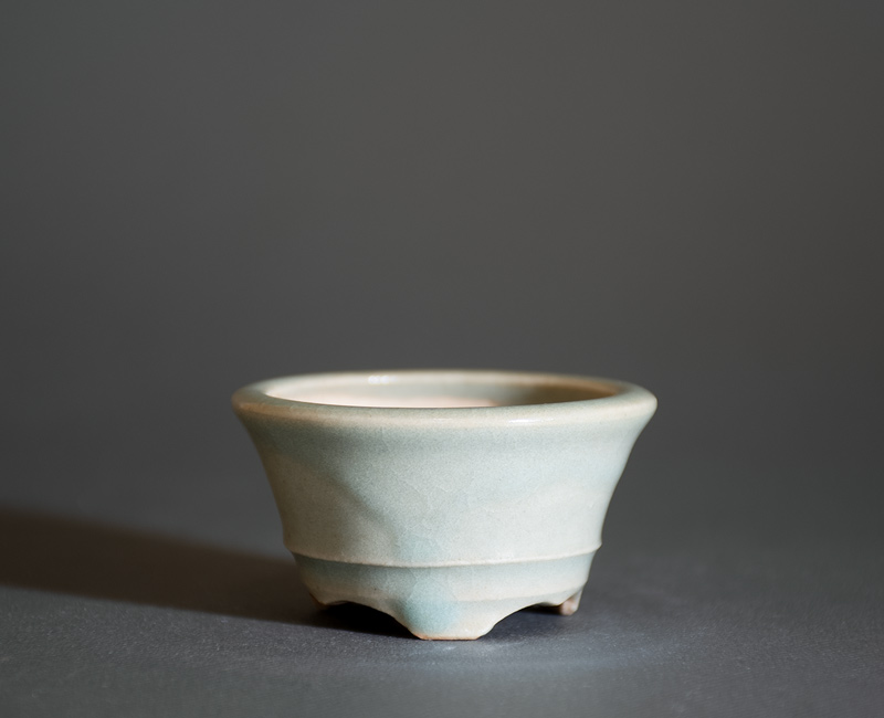 青磁釉丸盆栽鉢（Celadon glaze bonsai pot）p1293-1・Syoko Kunii bonsai pot of Best Selection｜國井正子盆栽鉢作家のベストセレクション